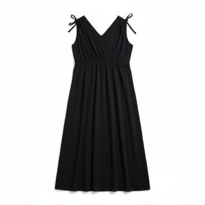IMAN Black Midi Dress Tie Strap Empire Waist Sleeveless Flowy Summer Evening